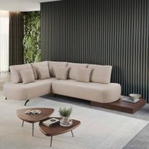 Sofá de Canto Nori Curva LD 3,23M em Linho com Base madeira 5 Lugares