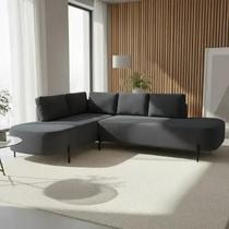 Sofá de Canto Orgânico 4 Lugares 265cm Base de Ferro Chaise Esquerda Luna