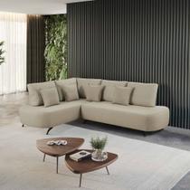 Sofá de Canto Orgânico 5 Lugares Para Sala de Estar Curva LD 2,61m Linho com Pés de Metal Blossom Casa