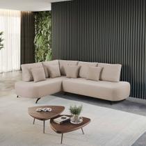 Sofá de Canto Orgânico 5 Lugares Para Sala de Estar Curva LD 2,61m Linho com Pés de Metal Blossom Casa