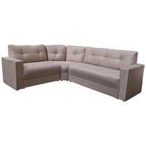 Sofá de canto oriente 6 lugares encosto fixo 3 módulos suede liso Bege 190x235 - sofabrica U