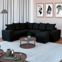 Sofá de Canto Para Sala Tecido Suede Macio Preto 604 Áustria Sofá de Canto Para Sala Tecido Suede Macio Preto 604 Áustria