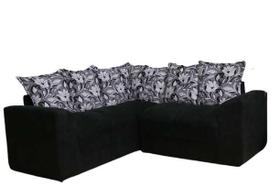 Sofá de Canto Preto Floral almofadas Dupla Face Sofá de Canto Preto Floral almofadas Dupla Face