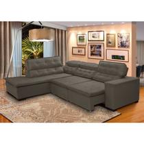 Sofá de Canto Retrátil 5 Lugares Reclinável Chaise D 2,80 x 2,20 m Sttilo Marron/Cinza -MegaSul