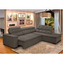 Sofá de Canto Retrátil 5 Lugares Reclinável Chaise E 2,80 x 2,20 m Sttilo Marron/Cinza- MegaSul