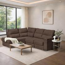 Sofá de Canto Retrátil Chaise Lado Direito 4 Lugares Nest CabeCasa MadeiraOriginals Marrom Marrom