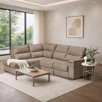 Sofá de Canto Retrátil Chaise Lado Esquerdo 4 Lugares Nest CabeCasa MadeiraOriginals Bege Sofá de Canto Retrátil Chaise Lado Esquerdo 4 Lugares Nest CabeCasa MadeiraOriginals Bege