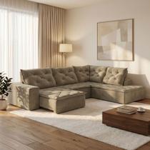 Sofá de Canto Retrátil e Reclinável 3 Lugares com Chaise 385x225cm Pés em Madeira Maciça Nice Sofá de Canto Retrátil e Reclinável 3 Lugares com Chaise 385x225cm Pés em Madeira Maciça Nice