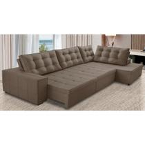 Sofá de Canto Retrátil e Reclinável com Molas 3,00x2,00 Berlim Suede Cappuccino Mirra Decor