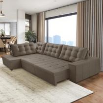 Sofá de Canto Retrátil e Reclinável com Molas 3,00x2,00 Esq Jacke Suede Cappuccino Adonai Estofados