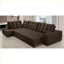 Sofá de Canto Retrátil e Reclinável com Molas 3,00x2,00 Esq Julia Suede Marrom Rover & Beato