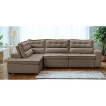 Sofá de Canto Retrátil e Reclinável com Molas 3,00x2,00 Esq Viena Suede Cappuccino Mirra Decor