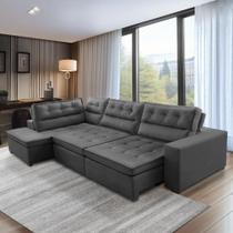 Sofá de Canto Retrátil e Reclinável com Molas 3,00x2,00 Esq Virginia Suede Cinza Adonai Estofados