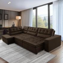 Sofá de Canto Retrátil e Reclinável com Molas 3,00x2,00 Esq Virginia Suede Marrom Adonai Estofados