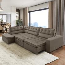 Sofá de Canto Retrátil e Reclinável com Molas 3,00x2,00 Esquerdo Marília Suede Cappuccino Rover & Beato