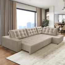 Sofá de Canto Retrátil e Reclinável com Molas 3,00x2,00 Jacke Suede Bege Adonai Estofados Sofá de Canto Retrátil e Reclinável com Molas 3,00x2,00 Jacke Suede Bege Adonai Estofados