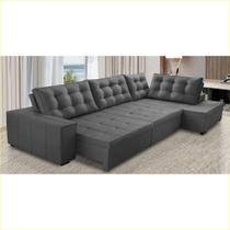 Sofá de Canto Retrátil e Reclinável com Molas 3,00x2,00 Julia Suede Cinza Rover & Beato