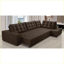 Sofá de Canto Retrátil e Reclinável com Molas 3,00x2,00 Julia Suede Marrom Rover & Beato