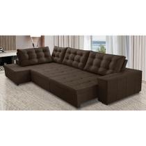 Sofá de Canto Retrátil e Reclinável com Molas 3,00x2,00 LE Jacke Suede Marrom Madelina Decor