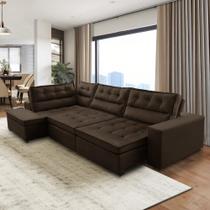Sofá de Canto Retrátil e Reclinável com Molas 3,00x2,00 Marília Suede Marrom Rover & Beato