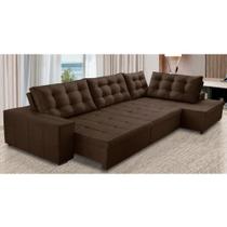 Sofá de Canto Retrátil e Reclinável com Molas 3,40x2,00 Berlim Suede Marrom Mirra Decor