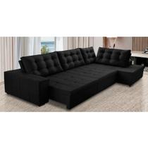 Sofá de Canto Retrátil e Reclinável com Molas 3,40x2,00 Berlim Suede Preto Mirra Decor
