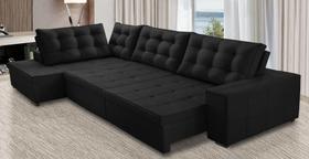 Sofá de Canto Retrátil e Reclinável com Molas 3,40x2,00 Esq Berlim Suede Preto Mirra Decor