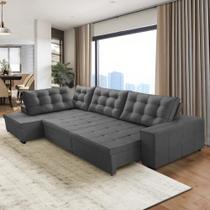 Sofá de Canto Retrátil e Reclinável com Molas 3,40x2,00 Esq Jacke Suede Cinza Adonai Estofados