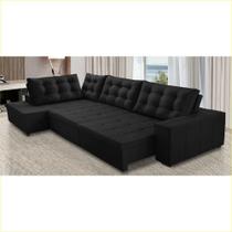 Sofá de Canto Retrátil e Reclinável com Molas 3,40x2,00 Esq Julia Suede Preto Rover & Beato
