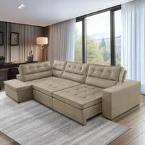 Sofá de Canto Retrátil e Reclinável com Molas 3,40x2,00 Esq Virginia Suede Bege Adonai Estofados Sofá de Canto Retrátil e Reclinável com Molas 3,40x2,00 Esq Virginia Suede Bege Adonai Estofados