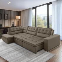 Sofá de Canto Retrátil e Reclinável com Molas 3,40x2,00 Esq Virginia Suede Capucino Adonai Estofados Sofá de Canto Retrátil e Reclinável com Molas 3,40x2,00 Esq Virginia Suede Capucino Adonai Estofados