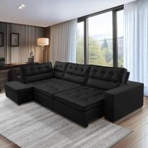 Sofá de Canto Retrátil e Reclinável com Molas 3,40x2,00 Esq Virginia Suede Preto Adonai Estofados