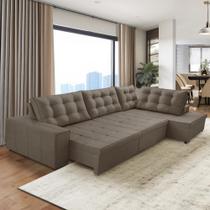 Sofá de Canto Retrátil e Reclinável com Molas 3,40x2,00 Jacke Suede Cappuccino Adonai Estofados