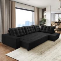 Sofá de Canto Retrátil e Reclinável com Molas 3,40x2,00 Jacke Suede Preto Adonai Estofados