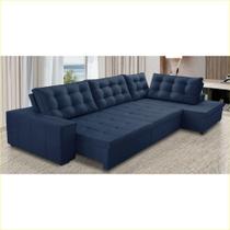 Sofá de Canto Retrátil e Reclinável com Molas 3,40x2,00 Julia Suede Azul Rover & Beato