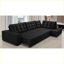 Sofá de Canto Retrátil e Reclinável com Molas 3,40x2,00 Julia Suede Preto Rover & Beato