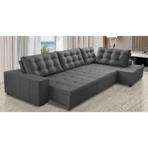 Sofá de Canto Retrátil e Reclinável com Molas 3,40x2,00 LD Jacke Suede Cinza Madelina Decor Sofá de Canto Retrátil e Reclinável com Molas 3,40x2,00 LD Jacke Suede Cinza Madelina Decor