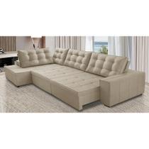 Sofá de Canto Retrátil e Reclinável com Molas 3,40x2,00 LE Jacke Suede Bege Madelina Decor Sofá de Canto Retrátil e Reclinável com Molas 3,40x2,00 LE Jacke Suede Bege Madelina Decor