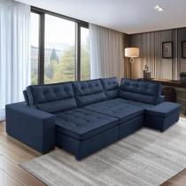 Sofá de Canto Retrátil e Reclinável com Molas 3,40x2,00 Virginia Suede Azul Adonai Estofados