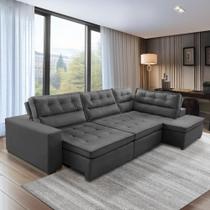 Sofá de Canto Retrátil e Reclinável com Molas 3,40x2,00 Virginia Suede Cinza Adonai Estofados