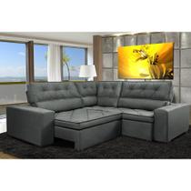 Sofa de Canto Retrátil e Reclinável com Molas Cama inBox Austin 2,50m x 2,50m Suede Velusoft Cinza