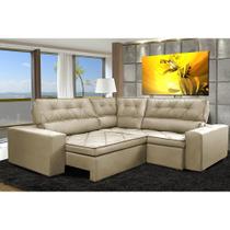 Sofa de Canto Retrátil e Reclinável com Molas Cama inBox Austin 2,60m x 2,60m Suede Velusoft Bege