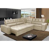 Sofa de Canto Retrátil e Reclinável com Molas Cama inBox Austin 3,65X2,54 ou 2,54X3,65 Velusoft Bege