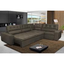 Sofa de Canto Retrátil e Reclinável com Molas Cama inBox Austin 3,65X2,54 ou 2,54X3,65 Velusoft Café