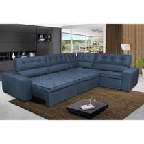 Sofa de Canto Retrátil e Reclinável com Molas Cama inBox Austin 3,85X2,64 ou 2,64X3,85 Velusoft Azul