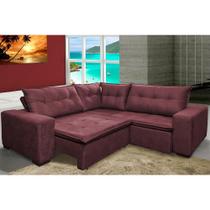 Sofa de Canto Retrátil e Reclinável com Molas Cama inBox Oklahoma 2,40m Suede Velusoft Vinho