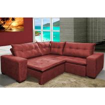 Sofa de Canto Retrátil e Reclinável com Molas Cama inBox Oklahoma 2,70m Suede Velusoft Vermelho
