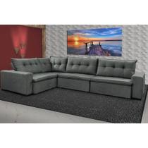 Sofa de Canto Retrátil e Reclinável com Molas Cama inBox Oklahoma 3,45X2,41 ou 2,41X3,45 Cinza