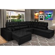 Sofá de Canto Retrátil e Reclinável com Molas Cama inBox Platinum 3,00x2,36 Tecido Suede Preto