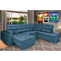Sofá de Canto Retrátil e Reclinável com Molas Cama inBox Platinum 3,40x2,36 Tecido Suede Azul
